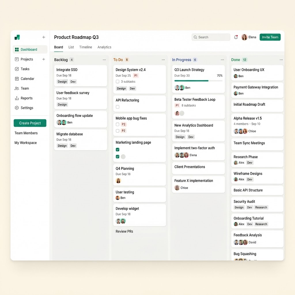 FlowNest workspace showing a workflow board with task lists and projects